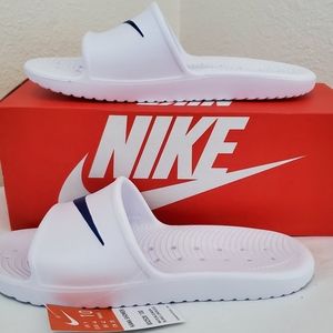 NWT mens white and blue Nike slides size 10